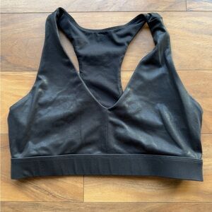 Fabletics On The Go Midi Medium Impact Sports Bra Black Racerback Athleisure